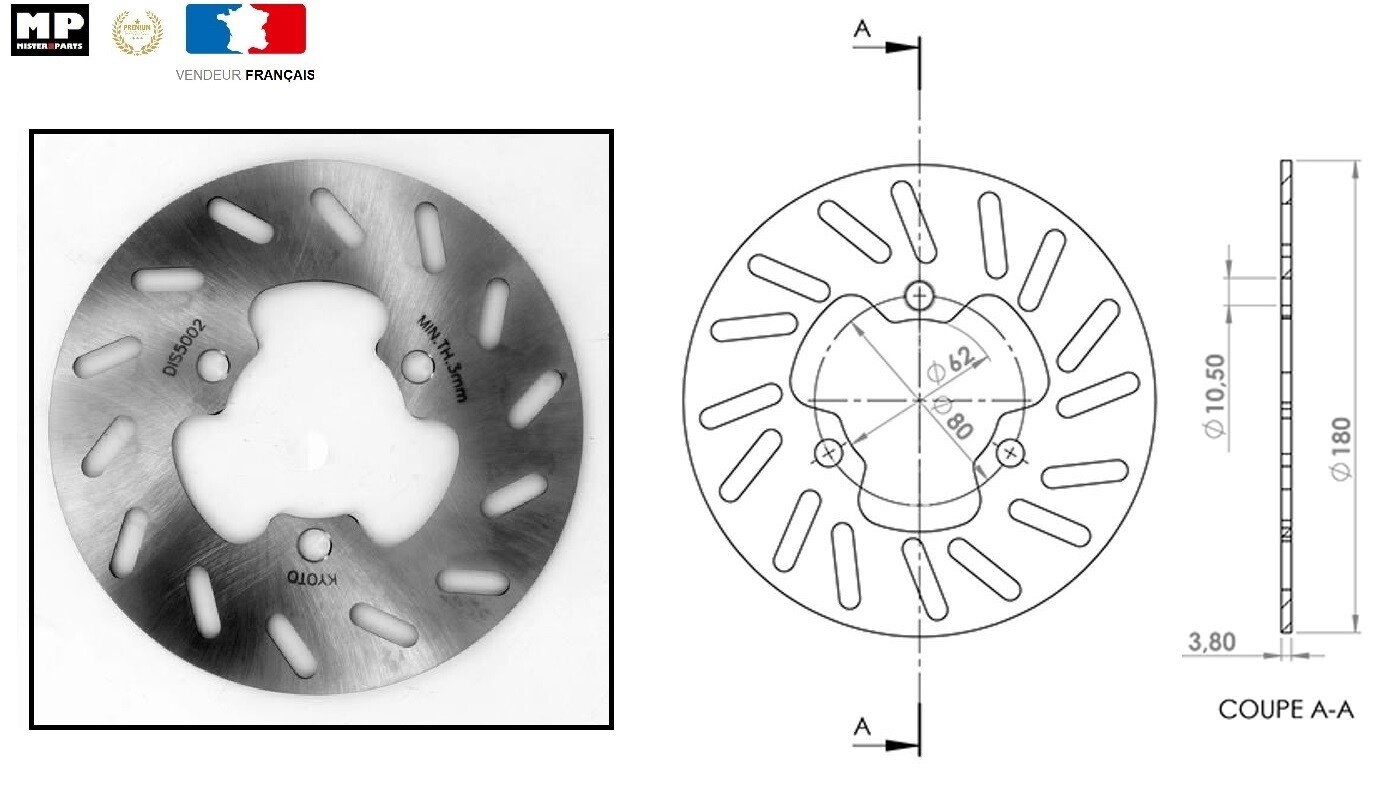 Disque de frein acier Ø180 mm pour moto Derbi Senda SM R 50cc