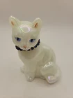 Cat Fenton Art Glass Figurine Opalescent Birthstone September Sapphire Signed