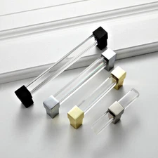 Square Acrylic Cabinet Handles Clear Drawer Pull Gold Black Silver Dresser Pulls