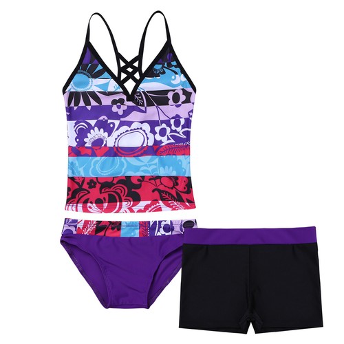 Kids Girls Swimwear Tankini Swimsuit Bikini Tank Top with Shorts Bathing Suit - Picture 35 of 109
