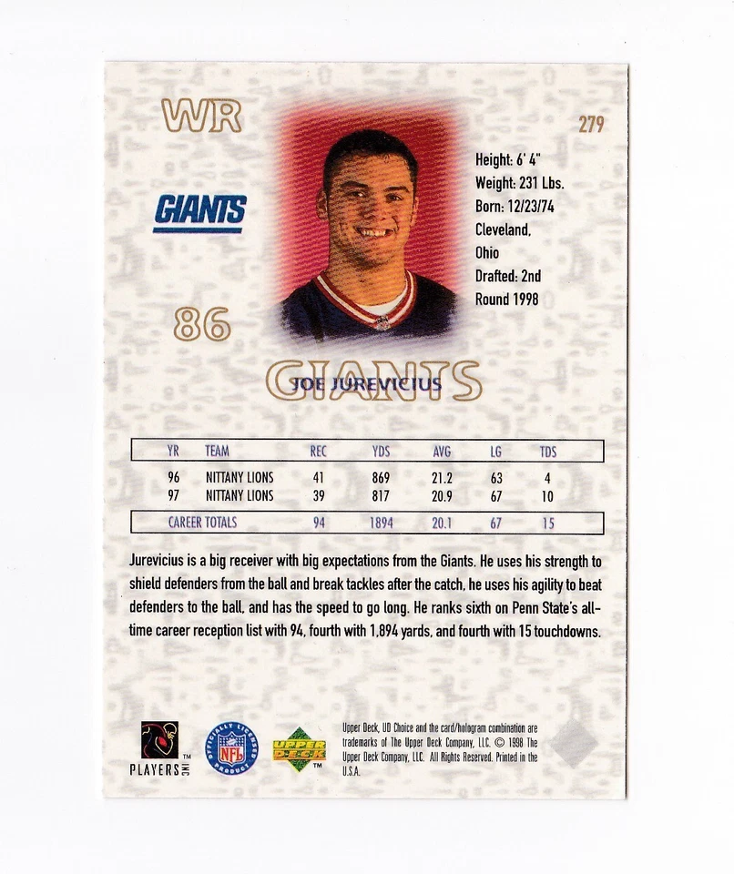 1998 UD Choice Football Pick List RC Patriots Seahawks Bills Bears Rams - Image 2 of 2