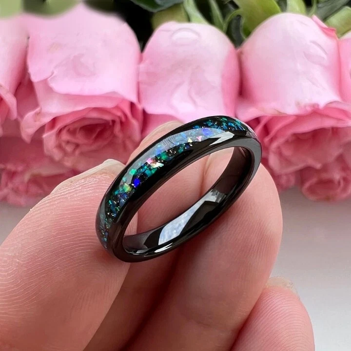 Anillo de carburo de tungsteno ópalo galaxia de 4 mm para hombres y mujeres ajuste cómodo Foto 2 de 4