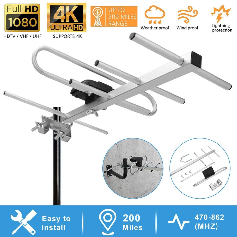 200 Miles Outdoor TV Antenna 360° Rotate Amplified HDTV Digital HD 1080P VHF UHF