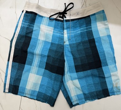 Hurley Men's Phantom Board Shorts Size 36 Blue/Wht Chk #1791