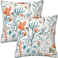 Turquoise Orange Floral Throw Pillow Covers 18X18 in Set of 2 Decorative Teal Or