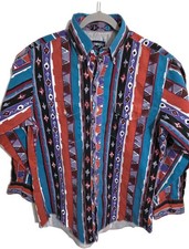Vintage Wrangler Shirt Brushpopper Aztec Western Cowbooy Large Long Tails USA