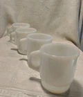 Set of 4 Vintage Fire-King Anchor Hocking White Milk Glass Stacking Coffee Mugs
