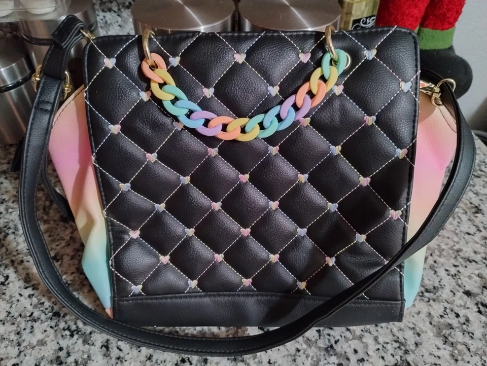 Bolso de mano Luv Betsey violeta negro arco iris multi bandolera cartera Foto 4 de 4