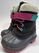 Cat  Jack Kids Winter Snow Boots Black Pink Faux Fur Lined Size 6