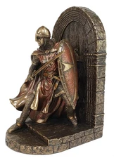 7 1/2" Medieval Times Crusades Templar Knight Left Bookend Statue Bronze Finish