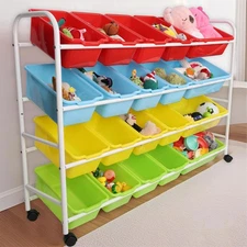 Toy Storage Organizer, 4 Layers Multipurpose Metal Toy Storage Rack with 20 P...