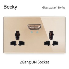 UK 2 Gang 13A Power Socket Switch Tempered Glass Panel Wall Outlet 146 Type