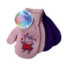 Peppa Pig Mittens Girls Kids Gloves Pink Purple 2 Piece Winter Set Graphic