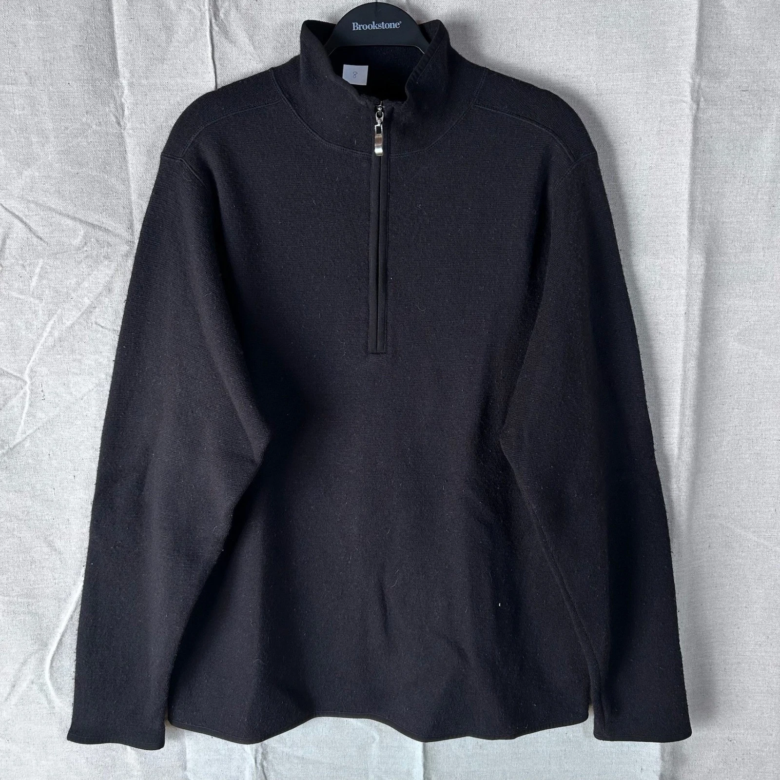 Structure Mens XXL Black 100% Merino Wool Quarter Zip Pullover Sweater Mock Neck