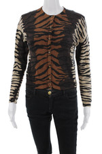 Classiques Entier Womens Lambswool Animal Print Cardigan Sweater Brown Size XS