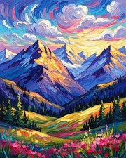 Sky Mountain Flower Paint by Number for Adults DIY Canvas Wall Art Decor Set