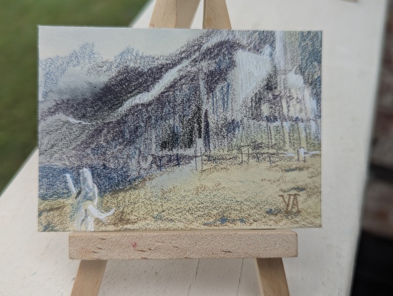 Original ACEO Art Pencil Drawing LOTR Minas Tirith White City Gondor Mini Art