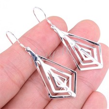 Classic Real 925 Sterling Silver Geometric Maze Pattern 2" Dangle Earrings H368