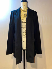 Chico's Women's Black Open Front Lined Long Blazer Jacket Side Zippers Size 2