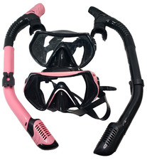 Snorkeling Gear for Adults Dry-Top Snorkel Scuba Diving Mask Set, Black  Pink
