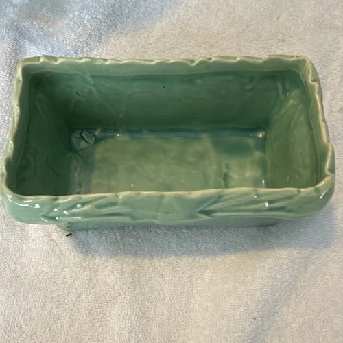 McCoy Green Ceramic Rectangular Planter, 6in, Glossy Mid-Century Modern, Vintage