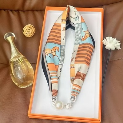  Women's Scarf Necklace With Magnetic Buckle Neckerchief Headdress Pendant Scarf