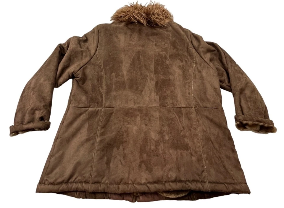 Outbrook Mujer 2X Abrigo Marrón Imitación Gamuza Cuello Piel Forrado Invierno Abrigo Boho Ch Foto 2 de 4