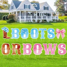 13pcs Boots or Bows Gender Reveal Decorations Baby Shower Yard Signs with Sta...