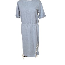 ASOS dress crewneck shoestring tie sides cuffed sleeves elastic waist grey 12