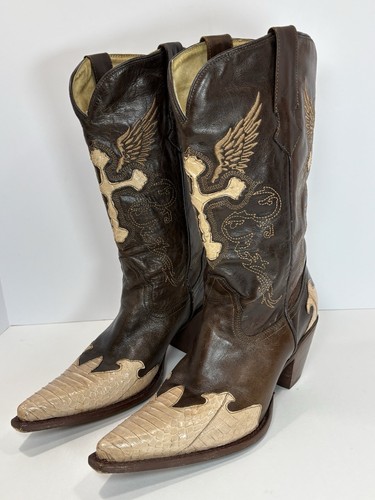 Vintage Rogers Cobra Snake Skin Western Boots Women Sz 8 Exotic Bikercore Cross - 第 1/12 張圖片