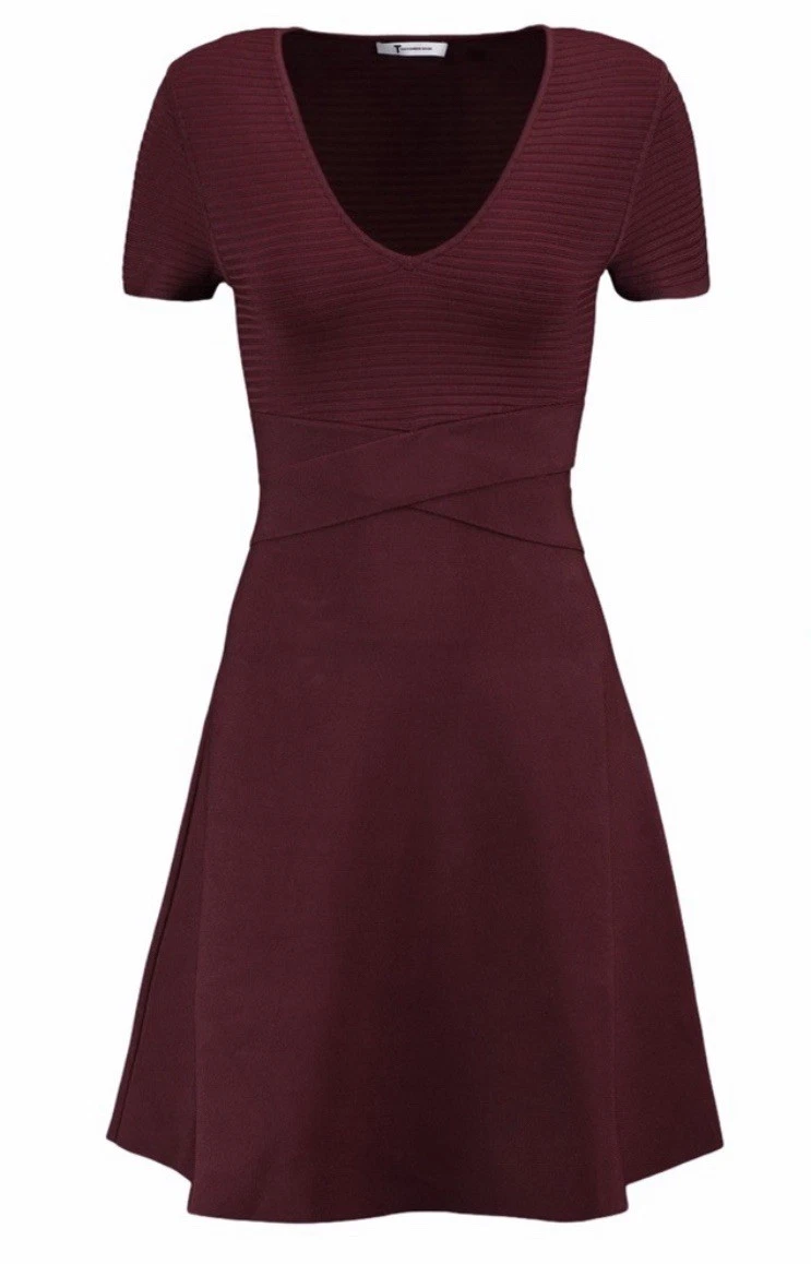 Alexander Wang Mini Abito Svasato in Maglia Elasticizzata a Costine Borgogna Piccolo