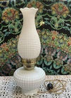 Vintage White Milk Glass Hobnob Table Lamp Hurricane Vintage 16”  Cottage Core