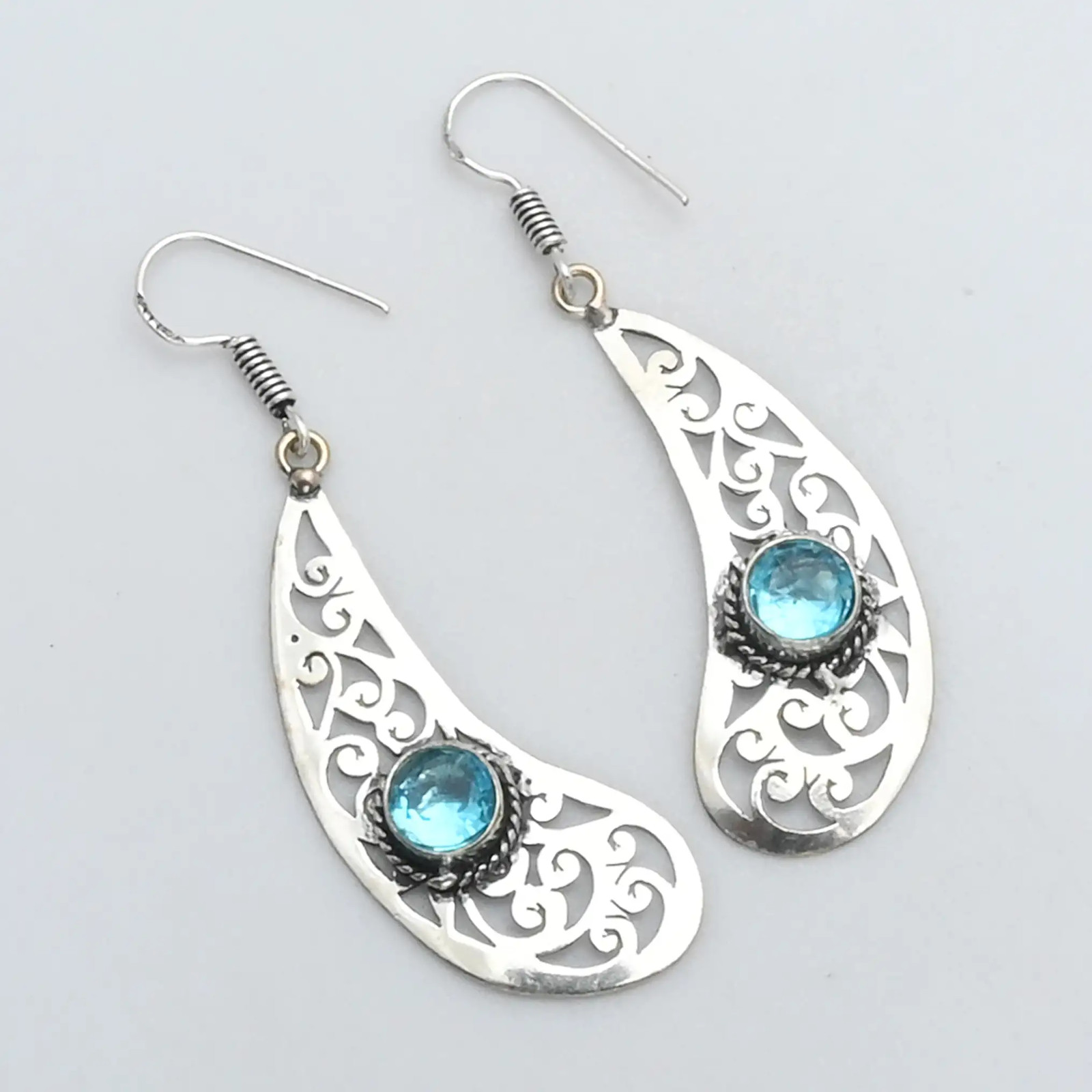 Blue Topaz Gemstone Handmade Drop Dangle Earrings Jewelry Gift 2.2