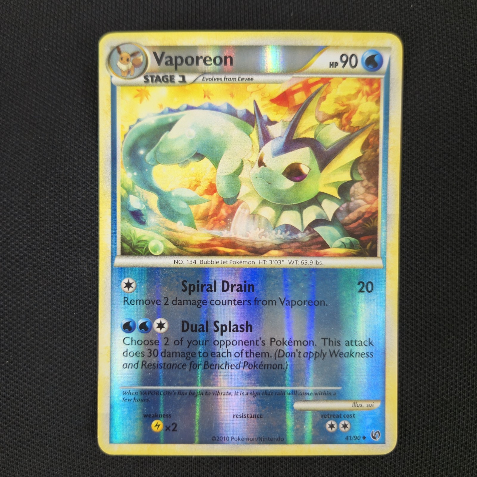 Vaporeon 41/90 Undaunted Reverse Holo Uncommon 2010 Nintendo Pokemon Card