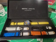 BRITTO ART & INVICTA  43mm UNISEX, NEW W/ BOX  4 XTRA STRAPS 