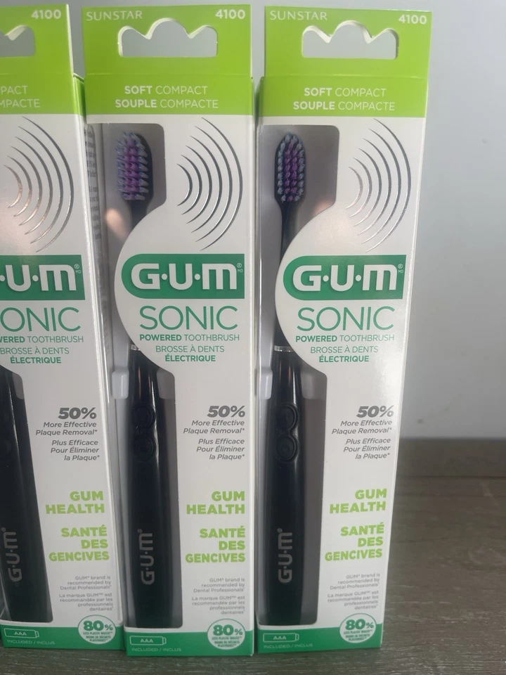 Lote 4 GUM Cepillo de Dientes Sónico Suave Compacto 4100 Negro AAA Batería Incluida Foto 3 de 4