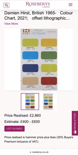 SIGNED Damien Hirst Colour Chart 2021 Litho Poster HENI Claridge’s 100 X 58 cm - Picture 2 of 9