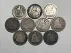 Lot of 10 Liberty Seated Quarters Different Years w/ Repeats US 25c Silver Coins