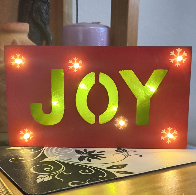 Joy LED Lighted Wooden Christmas Sign Red/Green AA Battery Operated 8x4.5 in