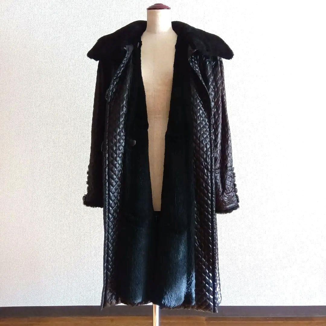 Yves Saint Laurent Long Quilted Coat Black Real Fur Trim Height 104cm Yuk84cm