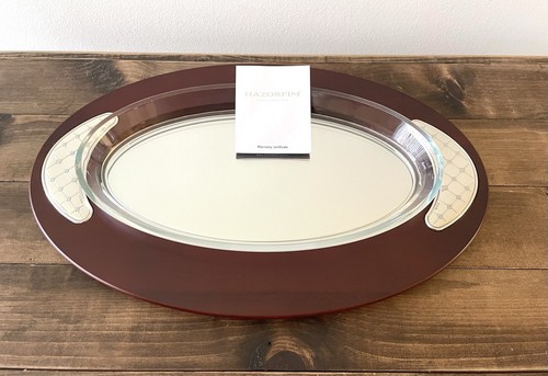 HAZORFIM JUDAICA F1 Ag 1g 1585 Fine Silver & Wood Mirror Serving Platter