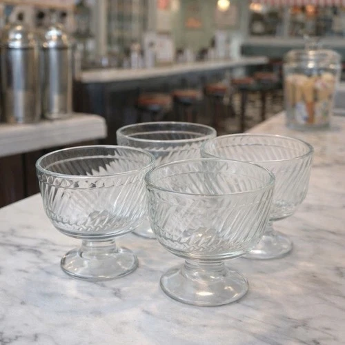 Vintage FEDERAL Swirl Ice Cream Footed Bowls - 3.25” - 1940s - Mid Century Style