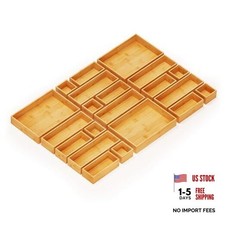 Bamboo Drawer Organizer Storage Boxes Set, Wood Tray Junk 21-Piece Natural