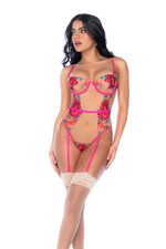 Mapale Seductive Garden Sheer Mesh Vibrant Embroidery Teddy Size S/M