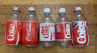 Coca Cola 80s 5 Glass & Plastic Bottles New COKE Classic Max Headroom