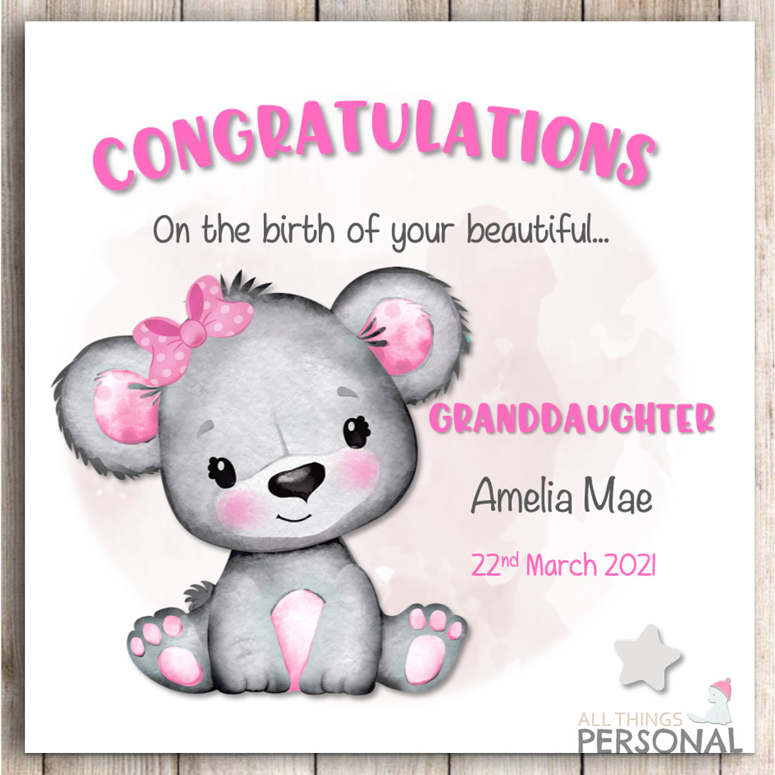 New Granddaughter Card Congratulations Grandparents Personalised It's Baby Girl