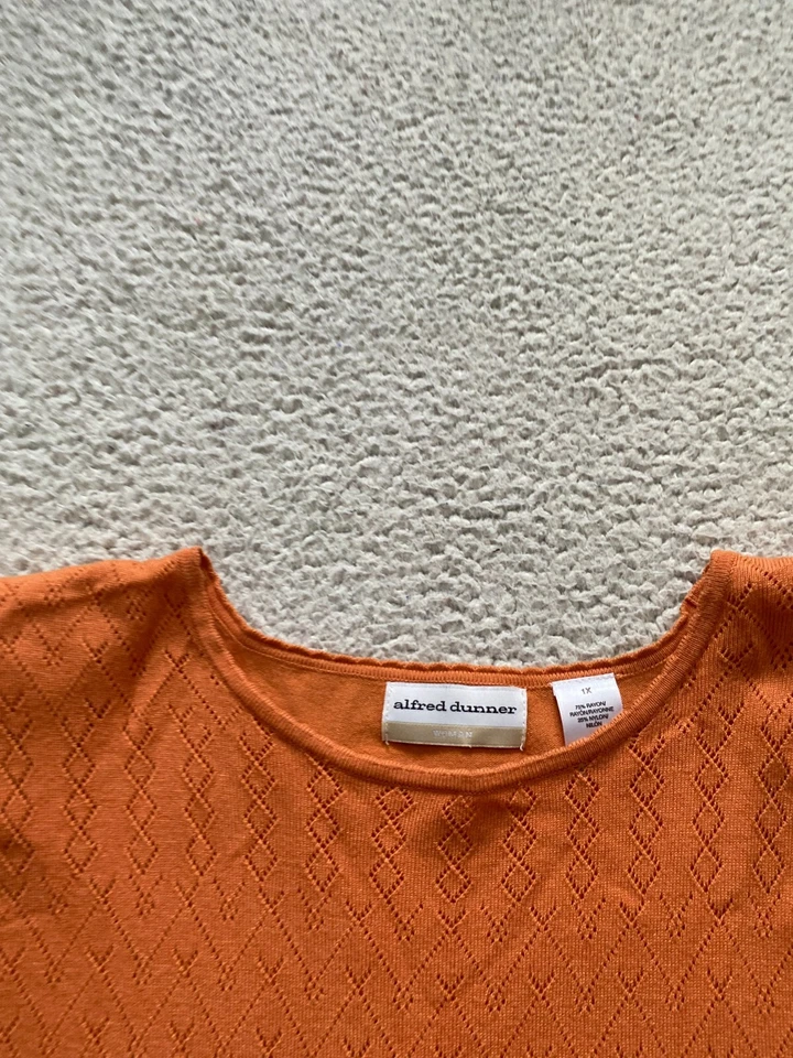 Suéter Pullover Naranja Alfred Dunner Mujer Manga Corta Almohadillas para el Hombro Talla 1X Foto 4 de 4