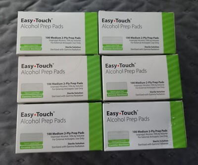 6 Boxes Of Easy Touch Alcohol Prep Pads Medium 2-Ply 100/box 