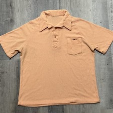 Vintage 1970s Peach Orange Terrycloth Shorts Sleeve Disco Mod Soft Polo Shirt