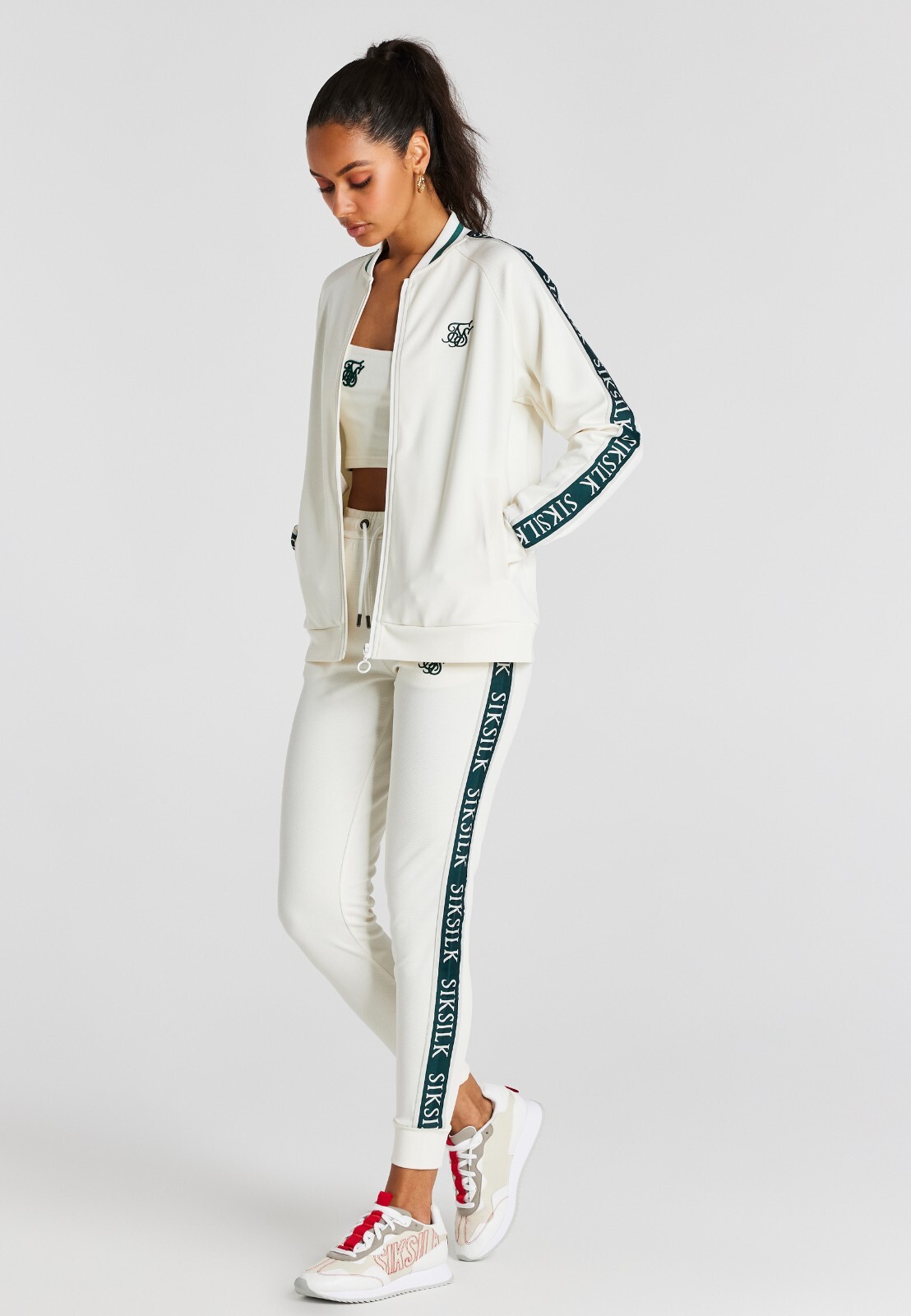 SikSilk Womens Ecru Luxe Club Tape Bomber UK12 Medium